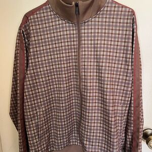 Men's Checkered Zip-Up Sweater - Brown and Red